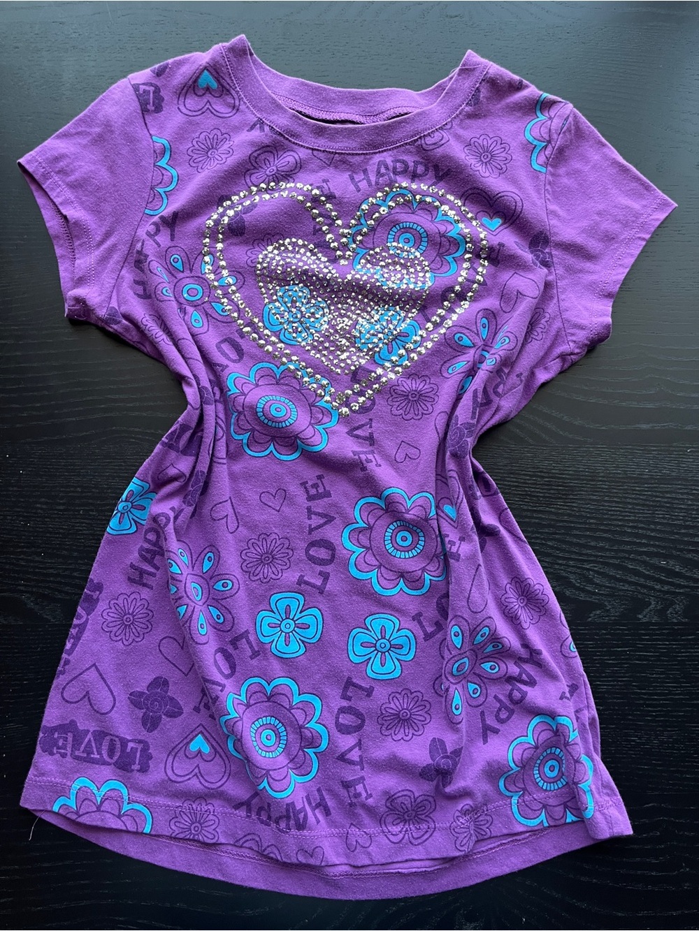 Kids Purple Short Sleeve Tee with Rhinestone Heart
